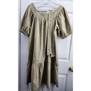 Dazy Tan Ruffle Hem Puff Sleeve Square Neck Belt Slze L